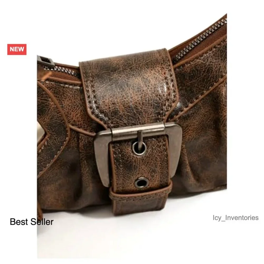 Vintage Y2K Hobo Shoulder Bag with Buckle and Coin Purse